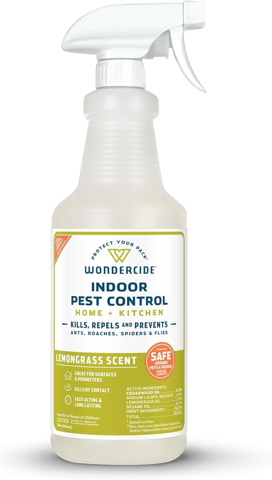 Wondercide - Indoor Pest Control Spray for Home and Kitchen - Ant, Roach, Spider, Fly, Flea, Bug Killer and Insect Repellent - with Natural Essential Oils - Pet and Family Safe — Lemongrass 32 oz