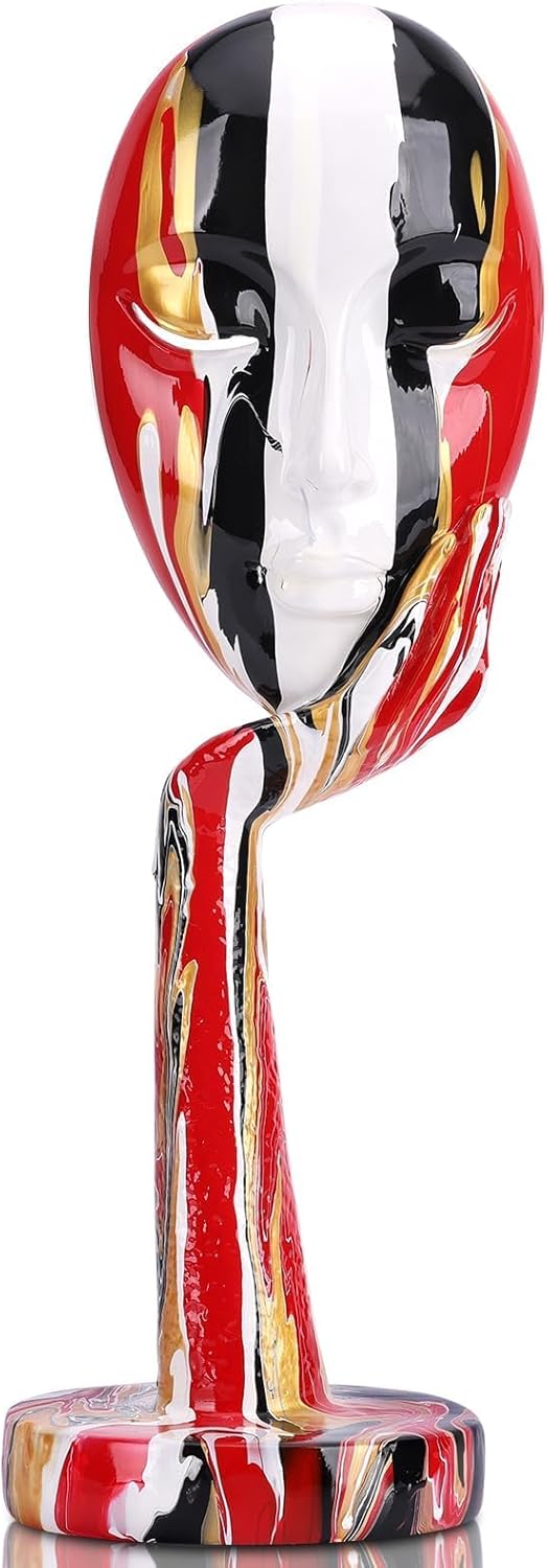 suruim Simple Creative Colorful Female Face Art Statue Thinker Sculpture Abstract Character Crafts Ornament Home Office Bedroom Living Room Study Decoration (Large-1 15.3in)