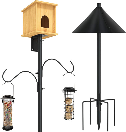 ERYTLLY Bird House Pole 80 Inch Bird Feeder Pole with Squirrel Baffle and 2 Hooks - Heavy Duty Bluebird Feeder Support Rod Stand Set for Outside, Yard, Garden
