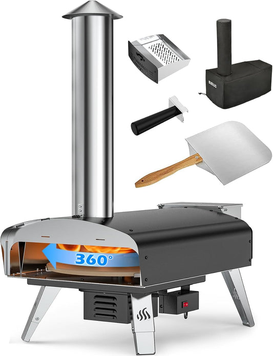 Outdoor Pizza Oven Wood Pellet Fired Pizza Stove with Automatic Rotating System, Pizza Stone, Pizza Peel and Carry Bag (Tisserie W-Oven Series) - Global Patent