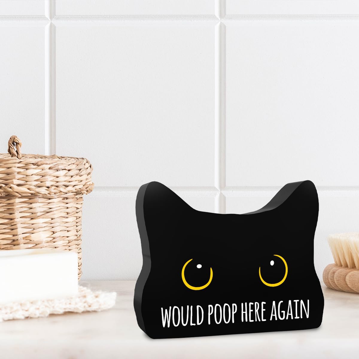 Would Poop Here Again Funny Bathroom Acrylic Decor Sign Black Cat Decor Cat Decor for Home Bathroom Cat Lover Gifts For Women Men