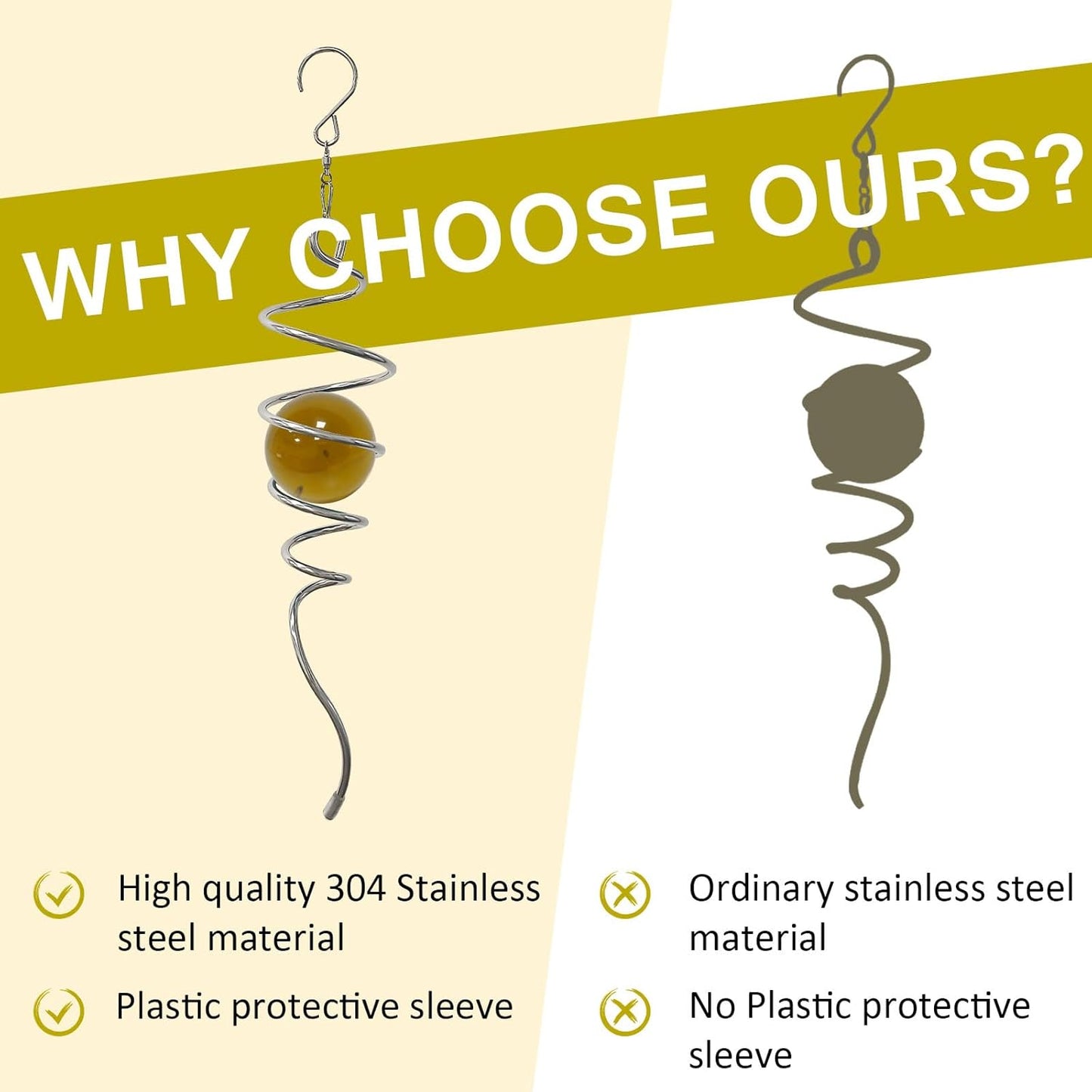 Gazing Ball Spiral Tail,Wind Spinner Tail with Gold Glass Orb,Wind Spinners Stabilizer,Visual Illusion in Spinning Hanging Rotating Art Decor,Indoor Outdoor Garden Decoration-13in