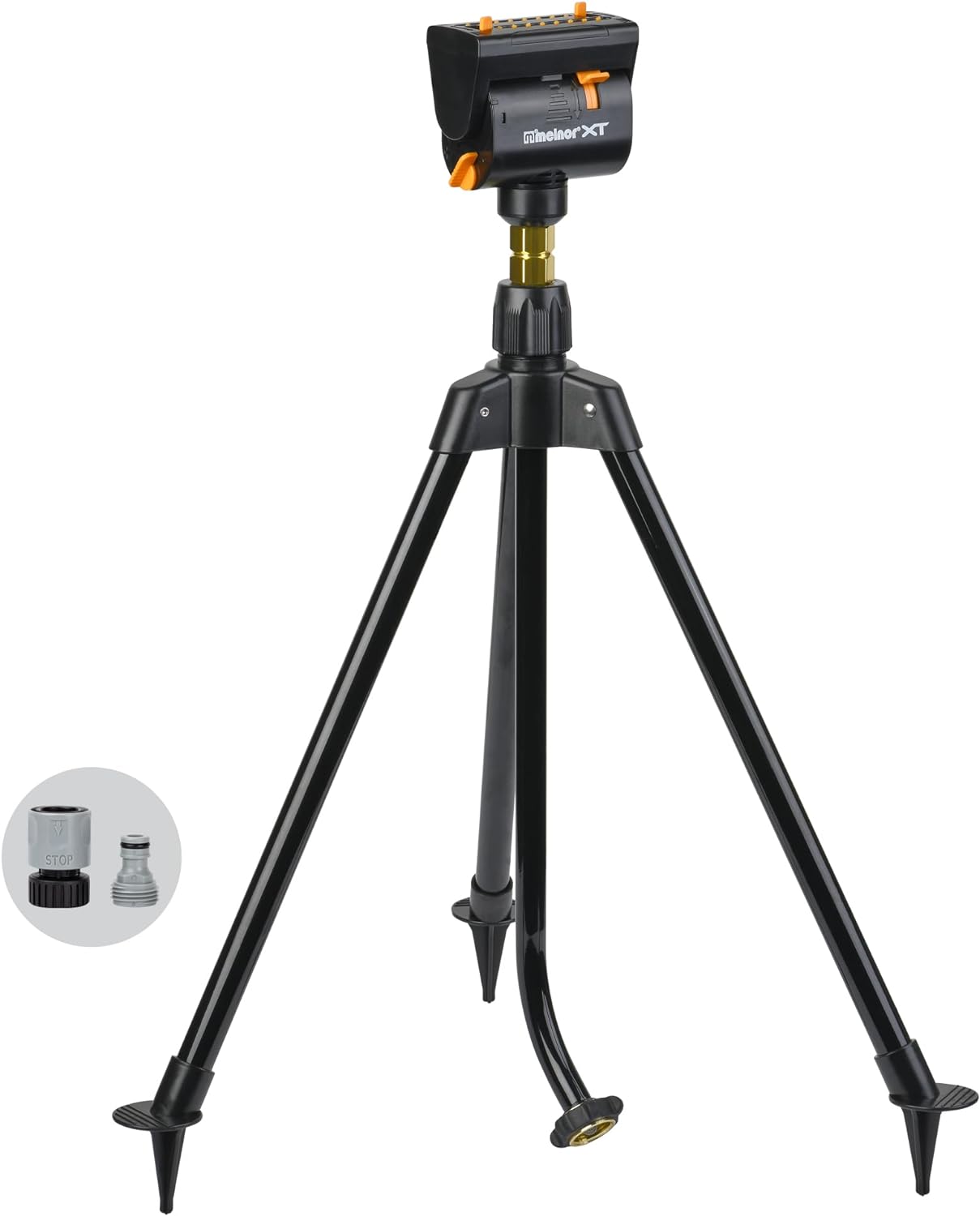 Melnor 65178AMZ MiniMax Turbo Oscillating Sprinkler on Tripod, 4000 sq. ft., 4-Way Adjustable, Quick Connect Bundle, Black, Yellow