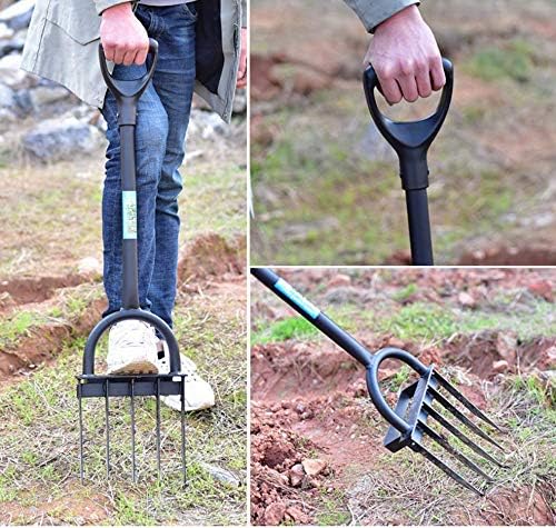 5-Tine Heavy Duty Pitch Fork for Gardening - Long Handled Digging Fork Garden Claw Weeder