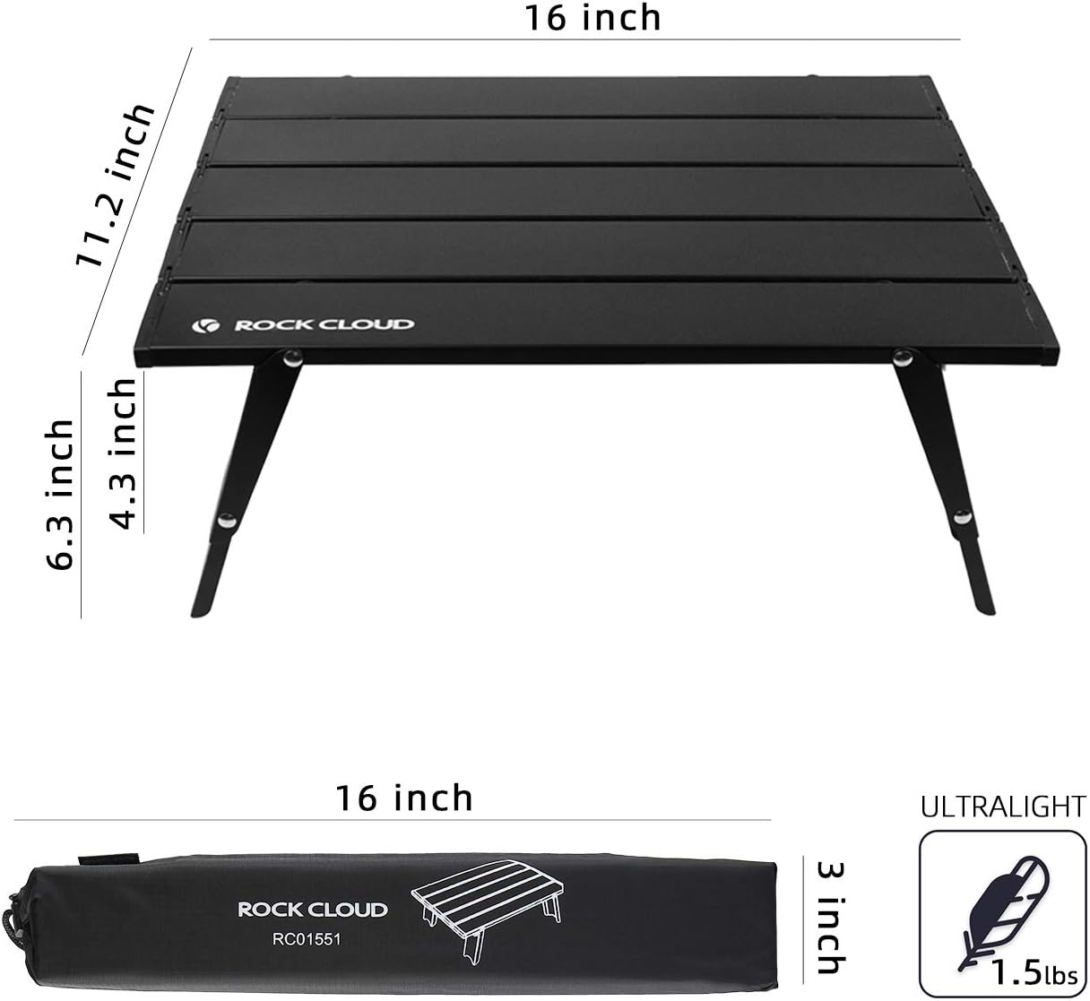 ROCK CLOUD Ultralight Folding Beach Table Adjust Height Aluminum Portable Mini Camping Table