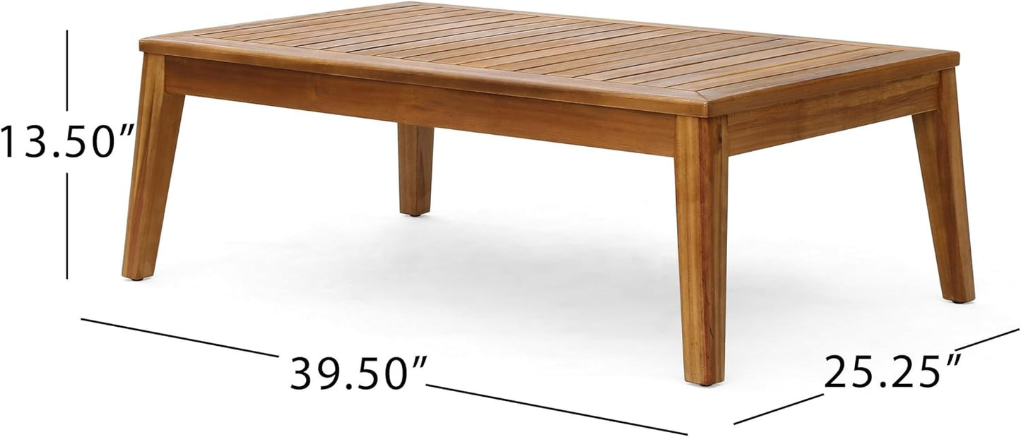 L-Shape Outdoor Furniture Set, 3-Piece Acacia Sectional Patio Sofa Set with 3-Seater Sofa, Coffee Table and Ottoman, Conversation Set for Garden, Poolside, Backyard