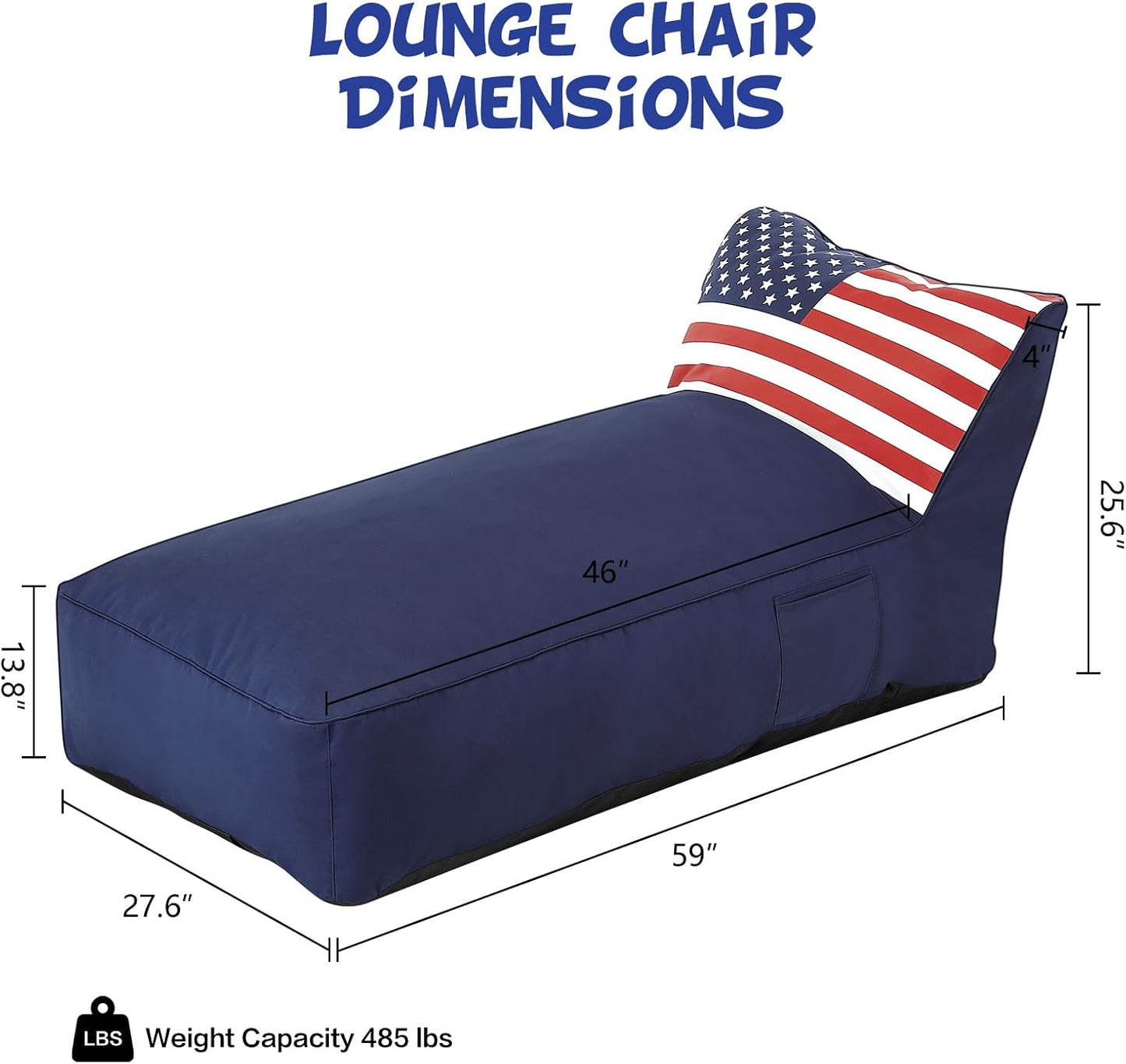 Outdoor Chaise Lounge Chair, Sunbed UV Resistant American Flag Sofa Couch Patio Waterproof Outside Sunlounge Reclining Sunbathing Bed Comfy Single Chaise Daybed for Garden, Pool, Beach, Navy Blue