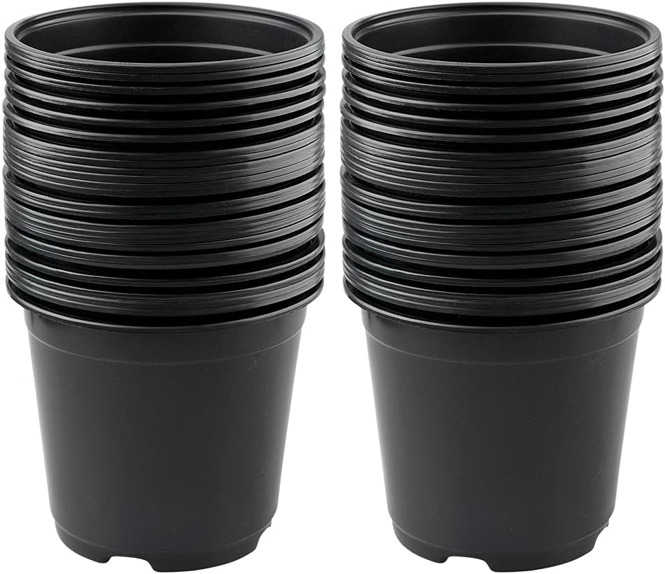 KINGLAKE 50 Pcs 6" Plastic Plants Nursery Seedlings Pots Flower Plant Container Seed Starting Pots Matte Black