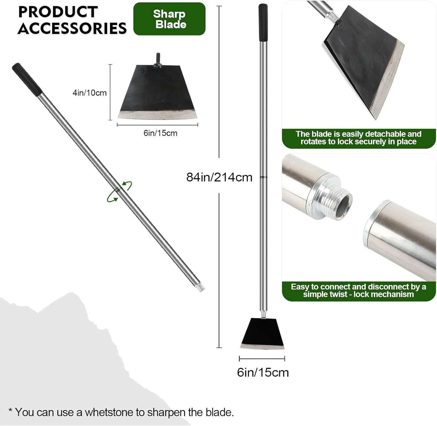 84" Garden Shovel Cleaning Floor Scraper, Weed Removal Tool, Long Handle with Heavy Duty Sharp Blade for Ice Roof Back Yard Sidewalk Grass Walls Glass Tile Painting Stripping Tools