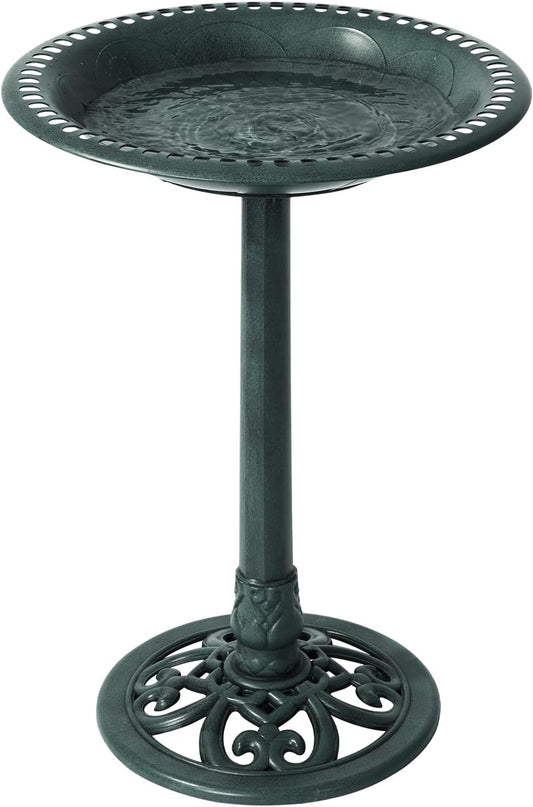 Backyard Expressions Outdoor Garden Bird Bath - Green - Weather Resistant Polyresin - 27 Inch