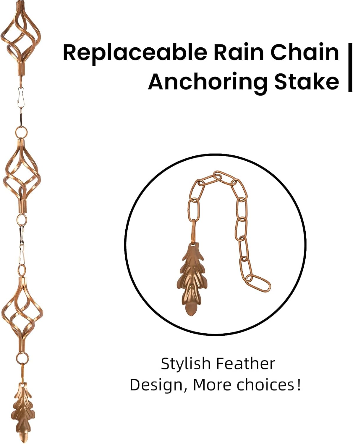 Rain Chain Bird Cage Set 8.5Ft, Not Rust Wrought Iron Rain Chains for Gutters with Adapter Gotta Drain and Rain Sturdy Anchoring Stake,13 Birdcage, 1 Hook, Adjustable Length for Garden (Gold)