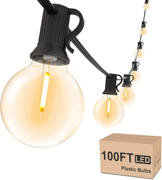 Svater Outdoor String Lights Waterproof 100 FT, LED Patio Lights Outside with 52 Shatterproof G40 Bulbs, Dimmable Hanging Globe Lighting for Bistro Backyard Cafe Market Porch, Warm White 2700K