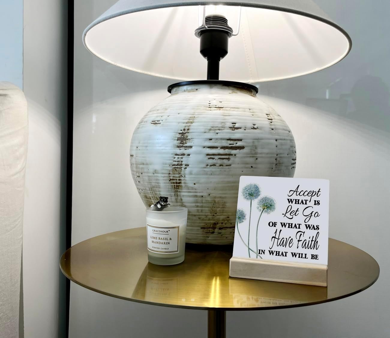 Primitive Wooden Sign, Accept What is Let Go of What Was Have Faith in What Will Be, Desk Plaque with Wooden Stand 4 x 4.3 inches, Inspirational Farmhouse Decor, Home Decor, Mindset Gifts