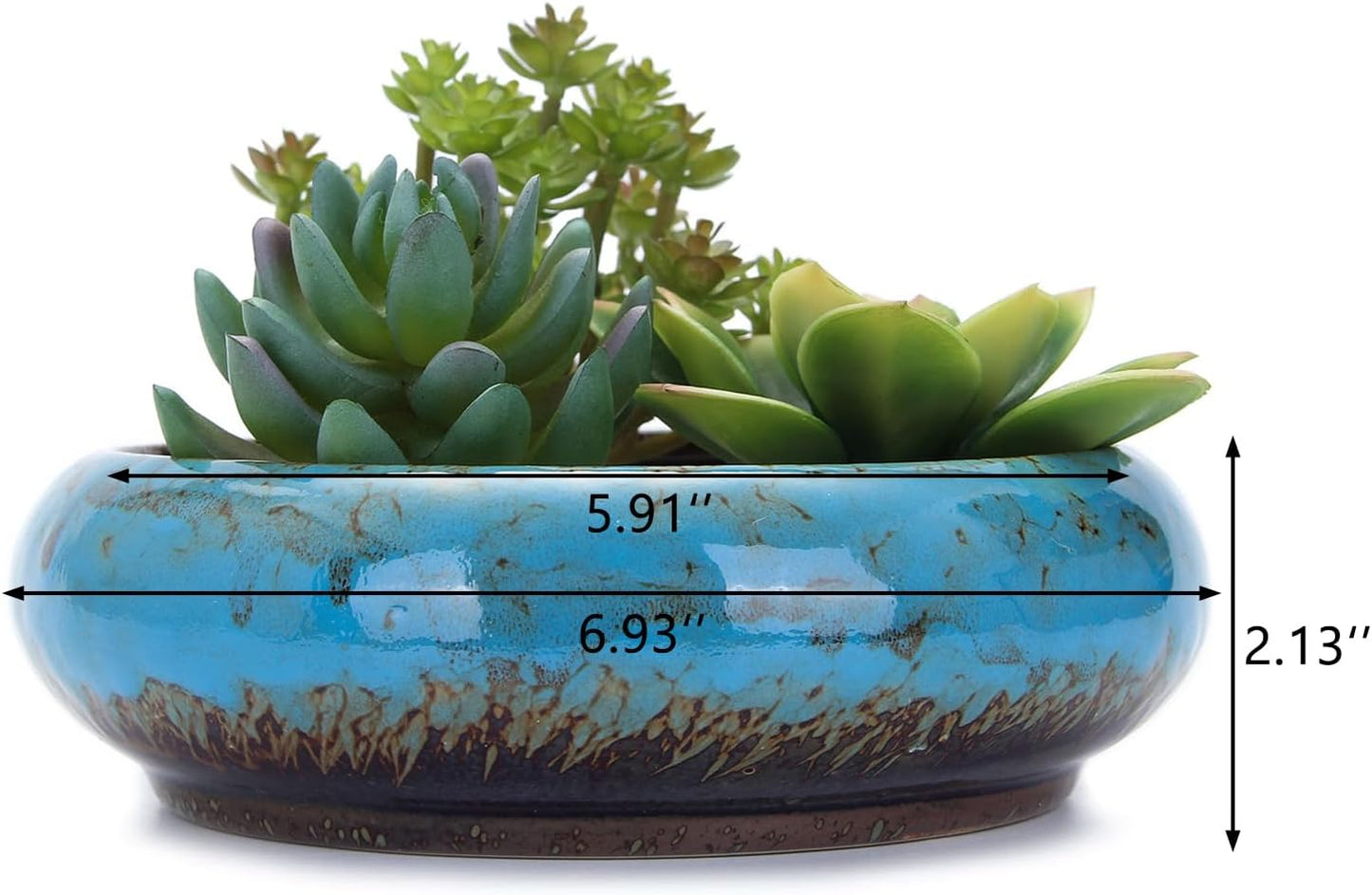 VanEnjoy 7.3 inch Round Large Shallow Succulent Ceramic Glazed Planter Pots with Drainage Hole, Bonsai Pots Garden Decorative Cactus Stand Flower Container (blue)