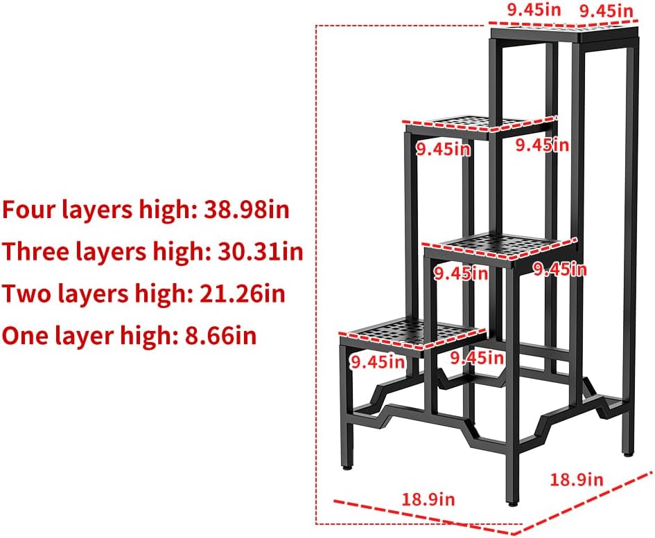 Plant Stand - Aluminum Indoor/Outdoor Flower Rack, Waterproof & Rust-Proof, Stable Support for Pots, Perfect for Living Room, Balcony, Garden, and Office (Black, 4 Tier)