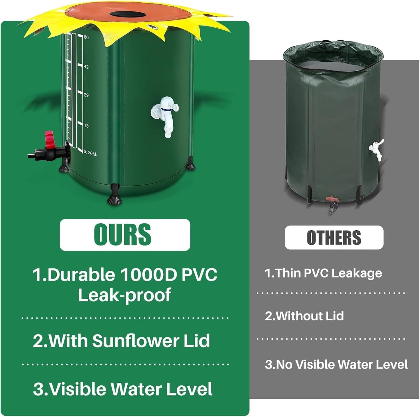 100 Gallon Collapsible Rain Barrel, Rain Water Collection Barrel with 1000D Oxford Cloth, Portable Rainwater Collection System with Spigot and Overflow Kit