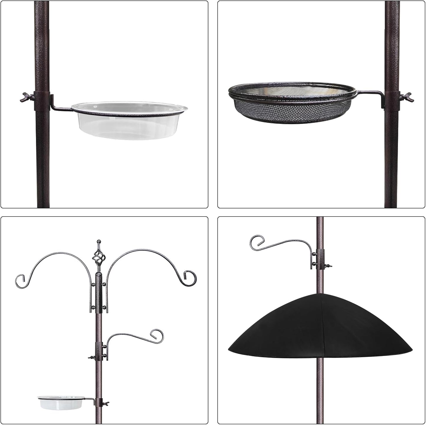 Bird Feeder,91in 4 Hook Bird Feeder Pole with Squirrel Baffle,Bath and Mesh Tray,Steel Multi-Feeder Kit Stand for Attracting Wild Birds, Easy Assembly for Courtyards (Weld, Black 91IN)