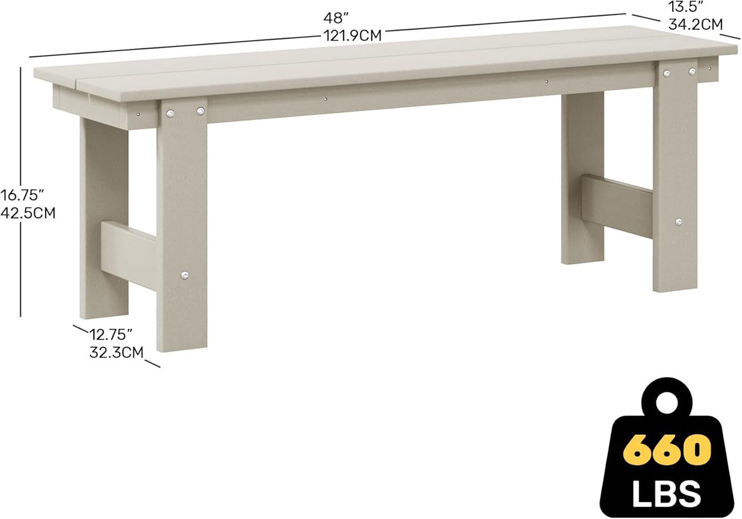 Garden Bench, Front Porch Bench Entryway Park Bench, Patio Backless Garden Seat for Outdoors/Indoor, Low Farmhouse Bench, Sand