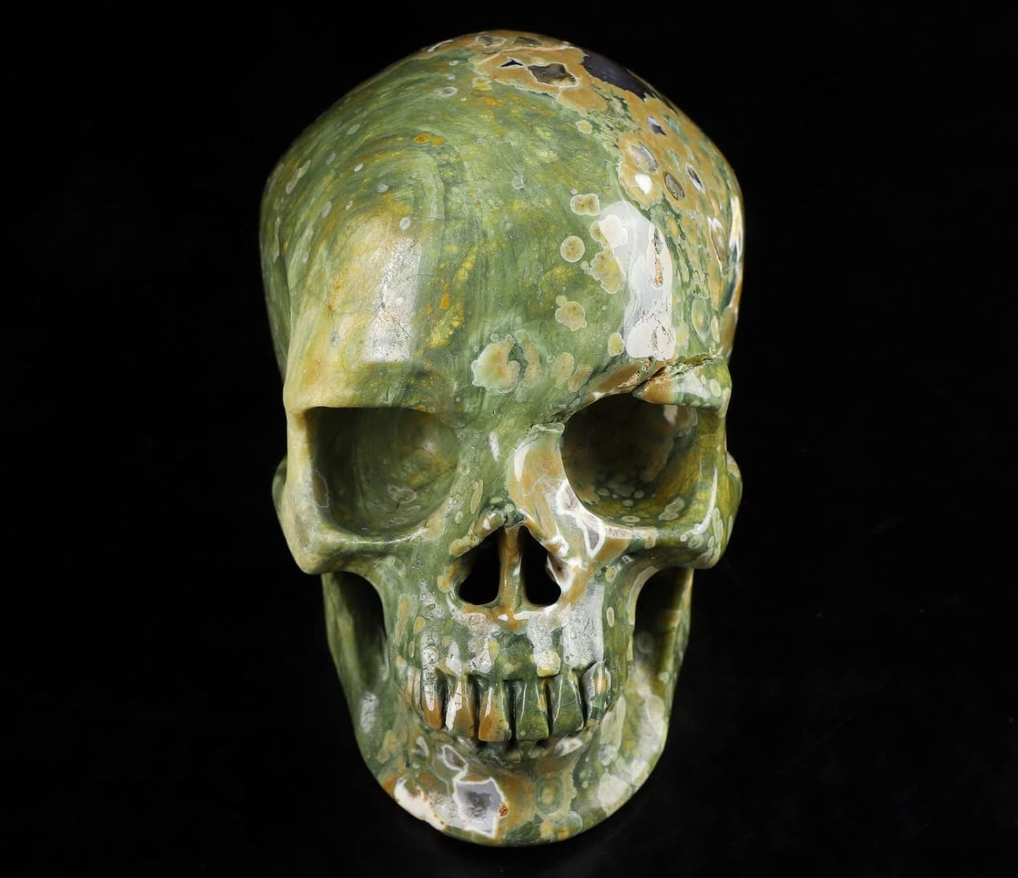 Skullis 5.0” Rainforest Jasper Hand Carved Crystal Skull, Super Realistic, Crystal Healing, Hand Carved Gemstone Fine Art Sculpture, Reiki Healing Stone Statue.377 Z8