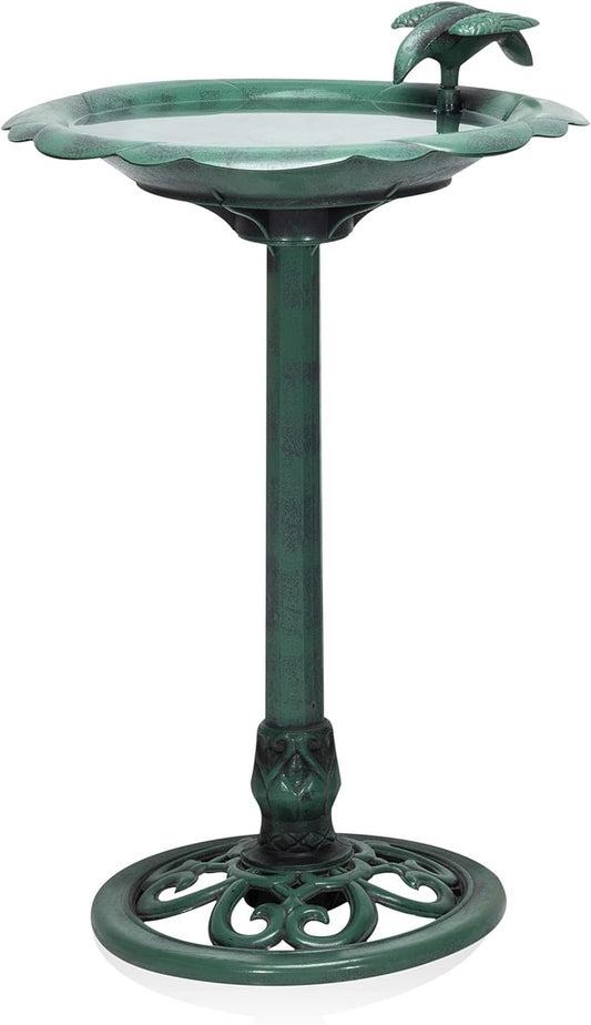 Alpine Corporation TEC114 31" Tall Outdoor Antique Flower Birdbath with Bird Decoration Yard Statue, Durable Polypropylene Construction for Patio, Deck, or Yard
