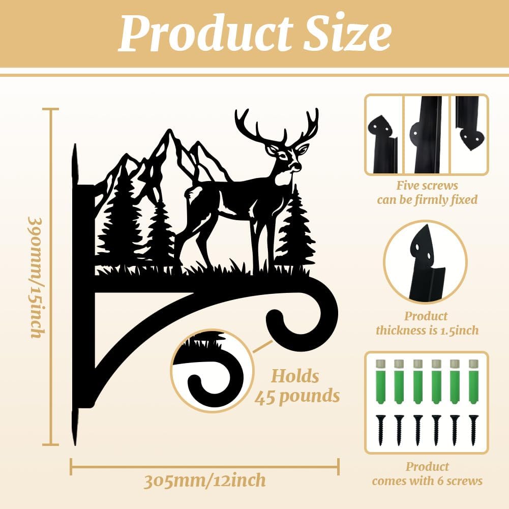 peacoblue Iron Plant Hanger Hook for Outdoor Indoor Hanging Plant Flower Fern Pots Lantern Bird Feeder,12"x15.4" Weather Resistant Metal Wall Holder for Porch Garden Farmhouse(Deer and Forest)