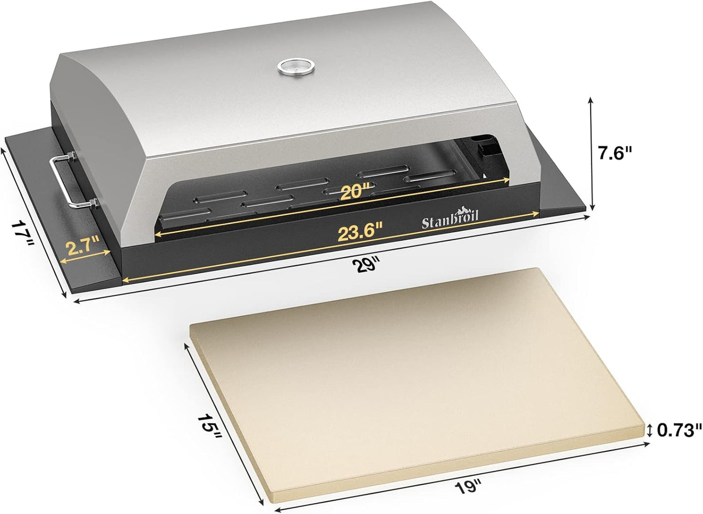 Stanbroil Outdoor Pizza Oven for Blackstone 22" 28" 36" Flat Top Gas Grill, with 19" x 15" Pizza Stone