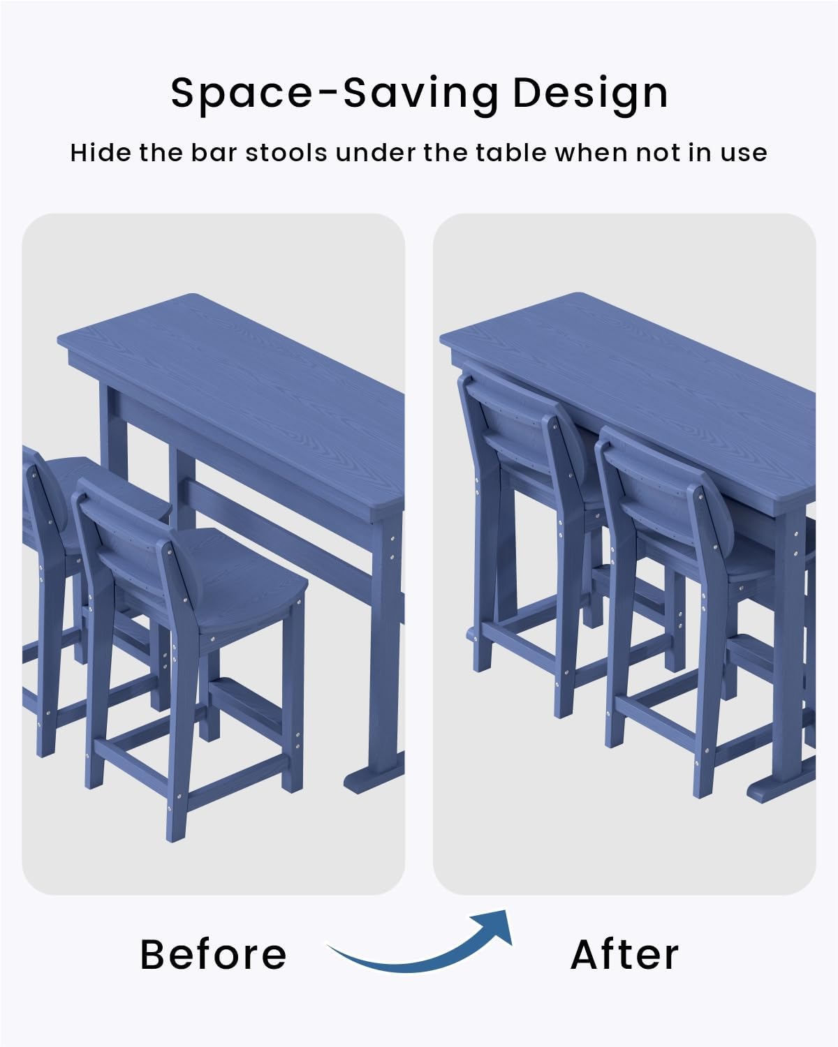 3-Piece Outdoor Patio Bar Table and Chairs Set, All-Weather HDPE High Top Table with 2 Armless Bar Stools, HDPE Bar Furniture Set for Outside, Poolside, Backyard, Garden (Navy Blue)