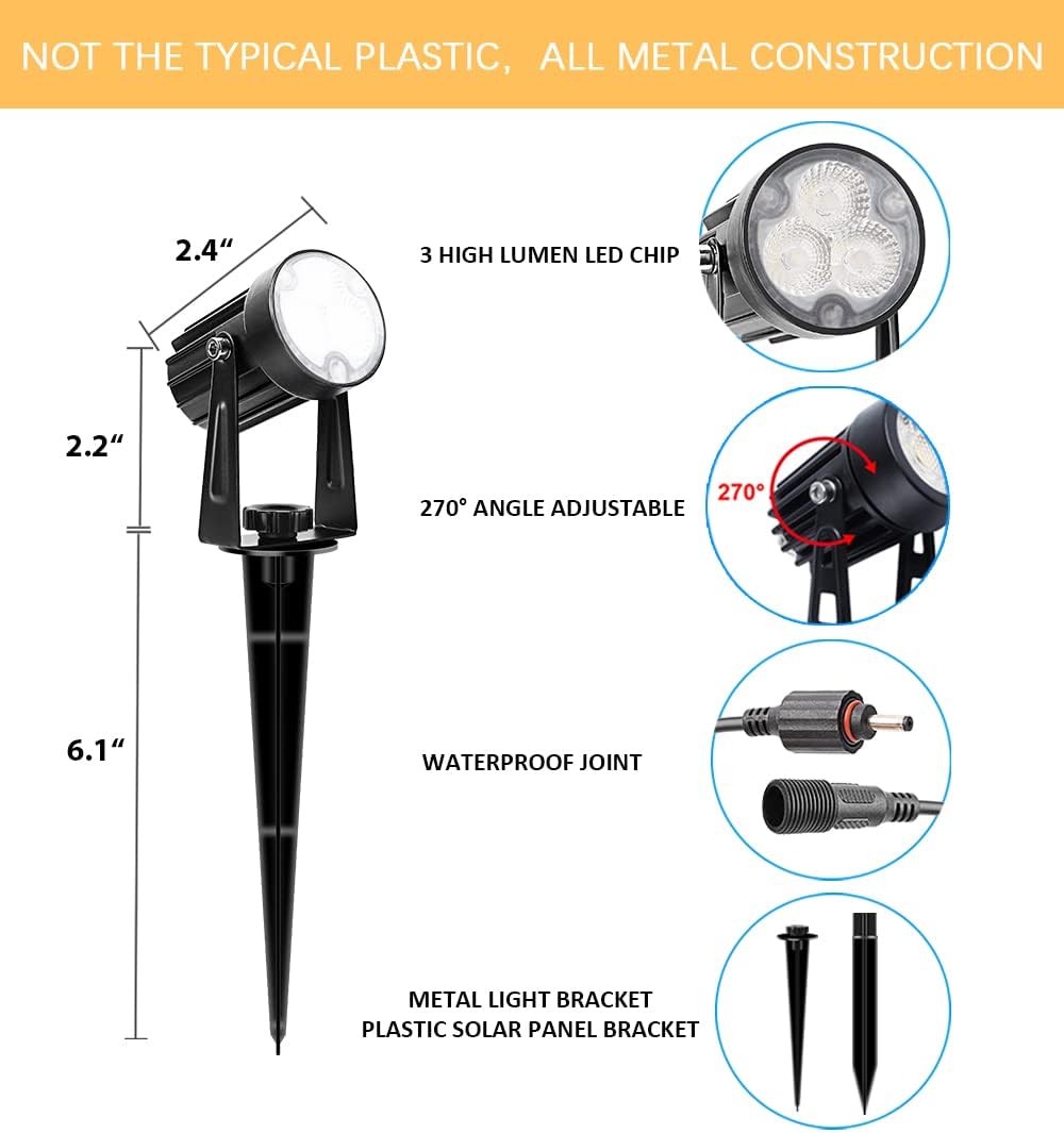 APONUO Metal Outdoor Solar Landscape Lights Solar Lights Outdoor Waterproof Solar Landscape Spotlight for Yard Landscape Lighting, Auto On/Off for Pathway,Driveway, Porch, Patio (Cool White)