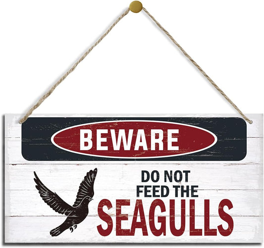 Warning Sign, Do Not Feed The Seagulls Seaside Beach Cafe Bar Metal Wall Warning Wood Plaque Sign, Funny Door Signs, Decorative Wood Hanging Suspension Plaque, Farmhouse Wooden Wall Decor