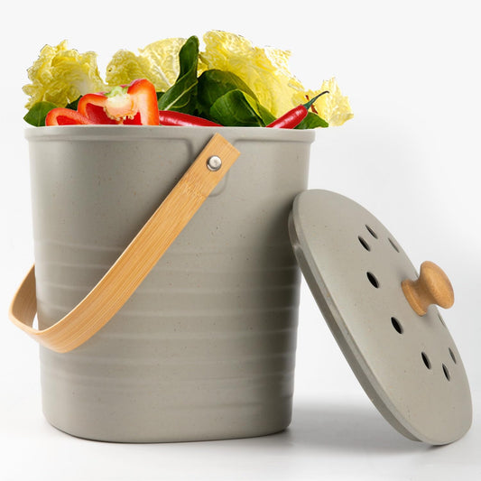 Compost Bin Kitchen, LALASTAR Countertop Compost Bin with Lid, Made of Sustainable Bamboo Fiber, Odorless Indoor Compost Bucket, 1 Gallon, Grey, Square