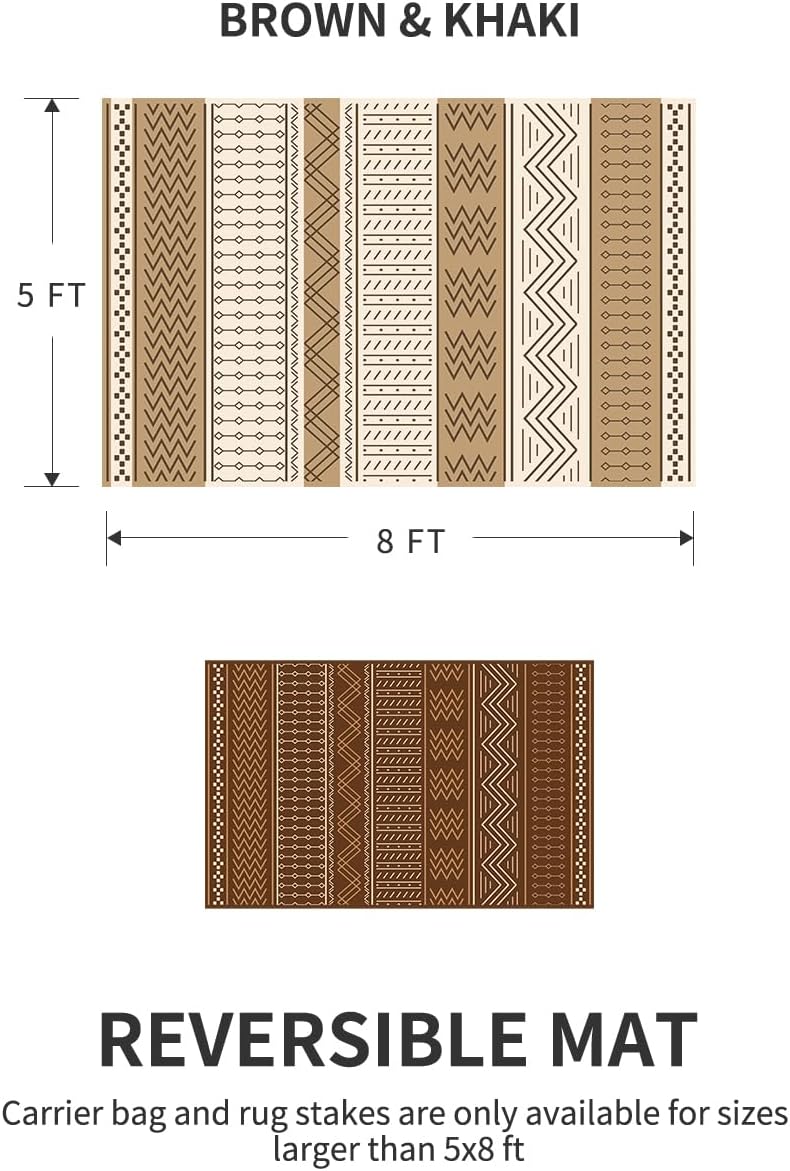 Outdoor Rug Carpet Waterproof 5x8 ft Patio Rug Mat Indoor Outdoor Area Rug for RV Camping Picnic Reversible Lightweight Plastic Straw Outside Rug for Patio Decor Decoration Boho Rug Brown Beige