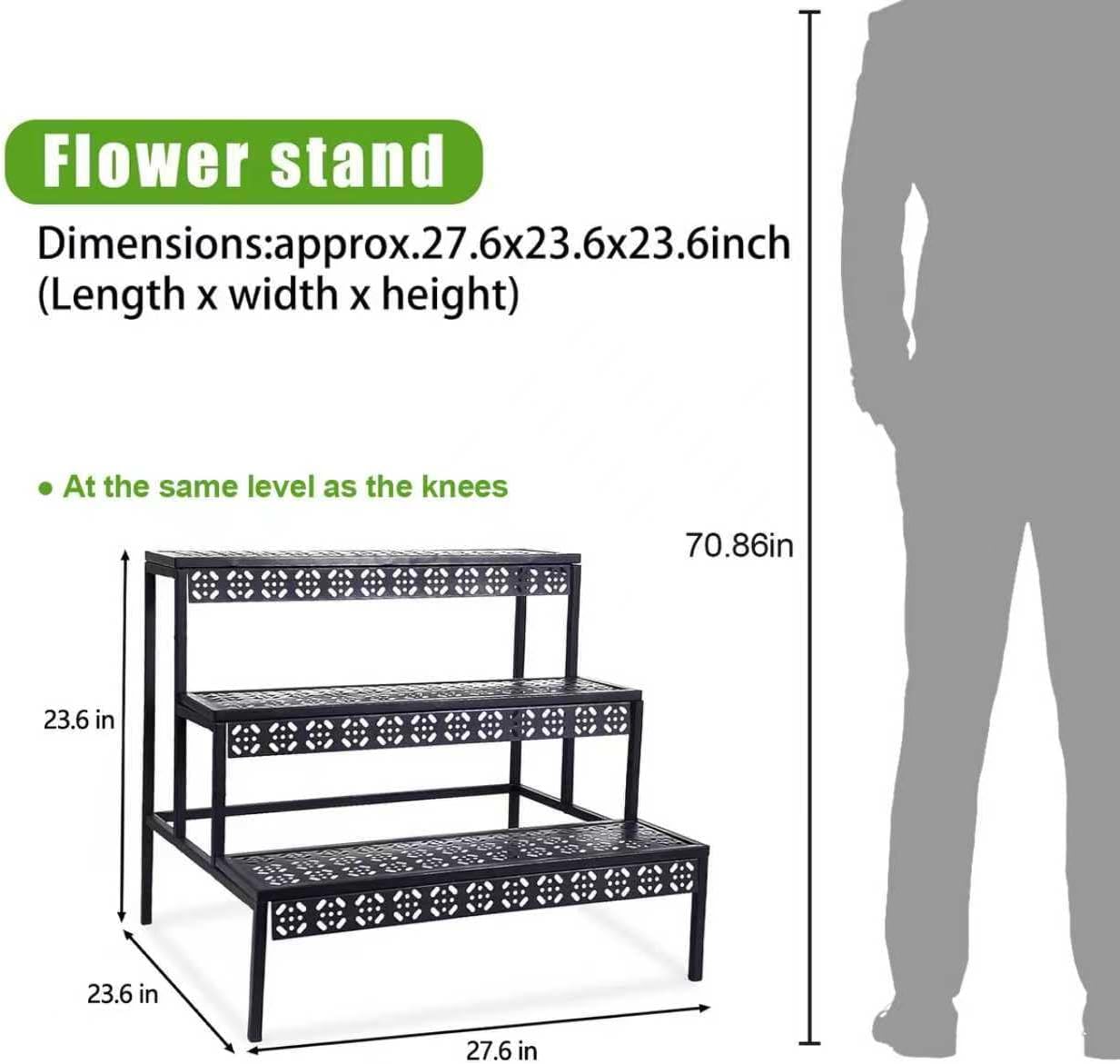 3 Tiers Metal Plant Stand,Rectangular Ladder Flower Pots Outdoor, Indoor Plant Display Rack, Heavy Duty Utility Storage Organizer for Home Garden Patio Balcony, Stair Style