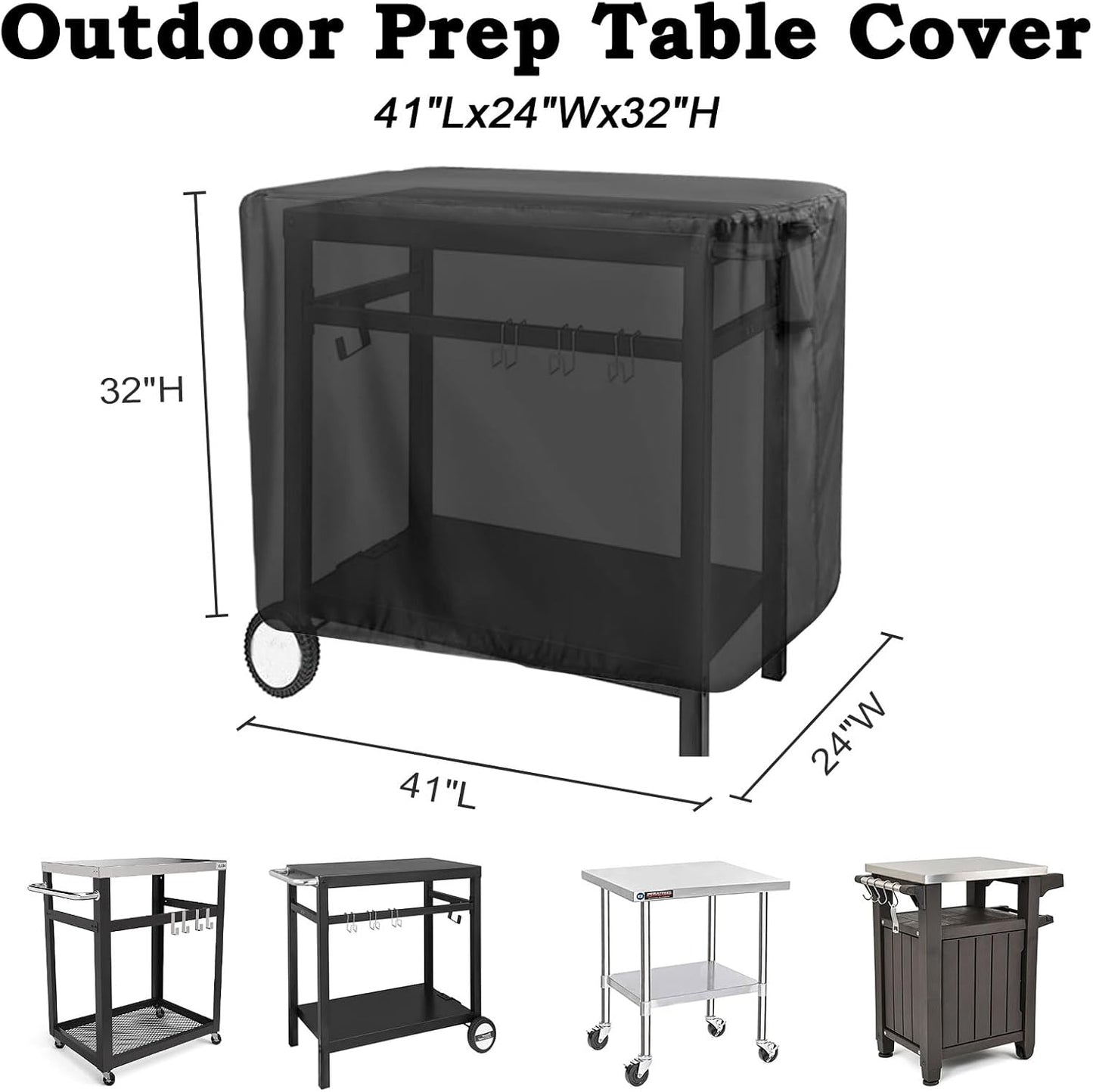 Prep Table Cover for Royal Gourmet Double-Shelf Movable Dining Cart Table, 40inch Outdoor BBQ Cart Cover Buffet Grill Table Cover Bar Tool Cart Covers Cooler Covers Waterproof
