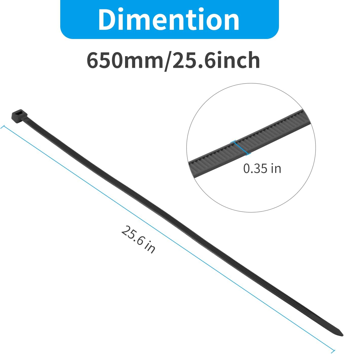 XINGO 26 inch Black Zip Ties Heavy Duty 100 Pack, 200 LBS Ultra Strong Plastic Wire Ties, Large Cable Ties Extra Long Tie Wraps, Indoor and Outdoor UV Resistant