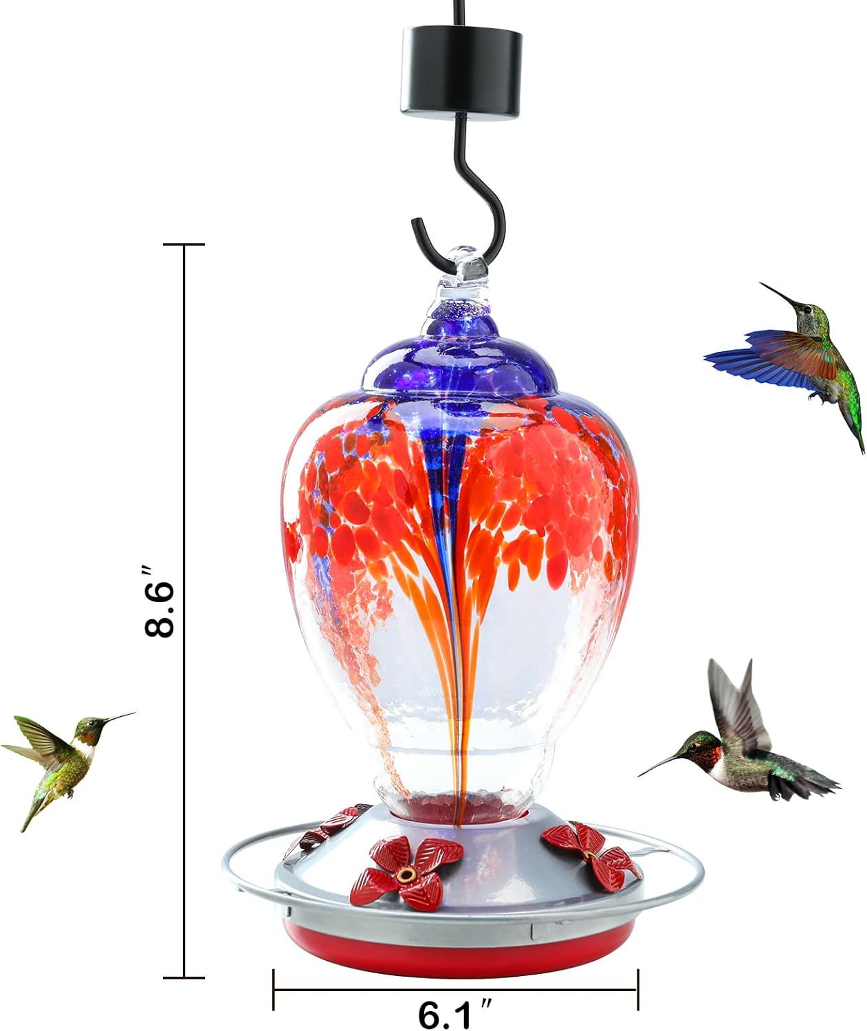 Yinns Hummingbird Feeders for Outdoors Hanging Ant and Bee Proof, Blown Glass Bird Feeder, Glass Hummingbird Feeder with Ant Moat Hanging Hook, Brush, Rope