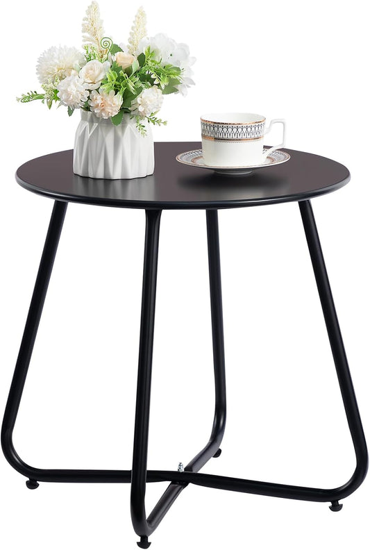 HollyHOME Round Metal Side Table, Rust-Resistant Patio Small Plant Stand, Outdoor 17.32'' Portable End Table for Balconies, Gardens, Living Rooms and Bedrooms, Black