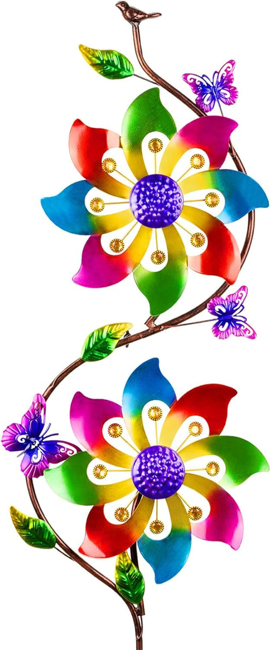 pearlstar Flower Wind Spinners Outdoor Metal Wind Sculpture Windmill Flower Pinwheel for Yard Lawn Patio Garden Decor