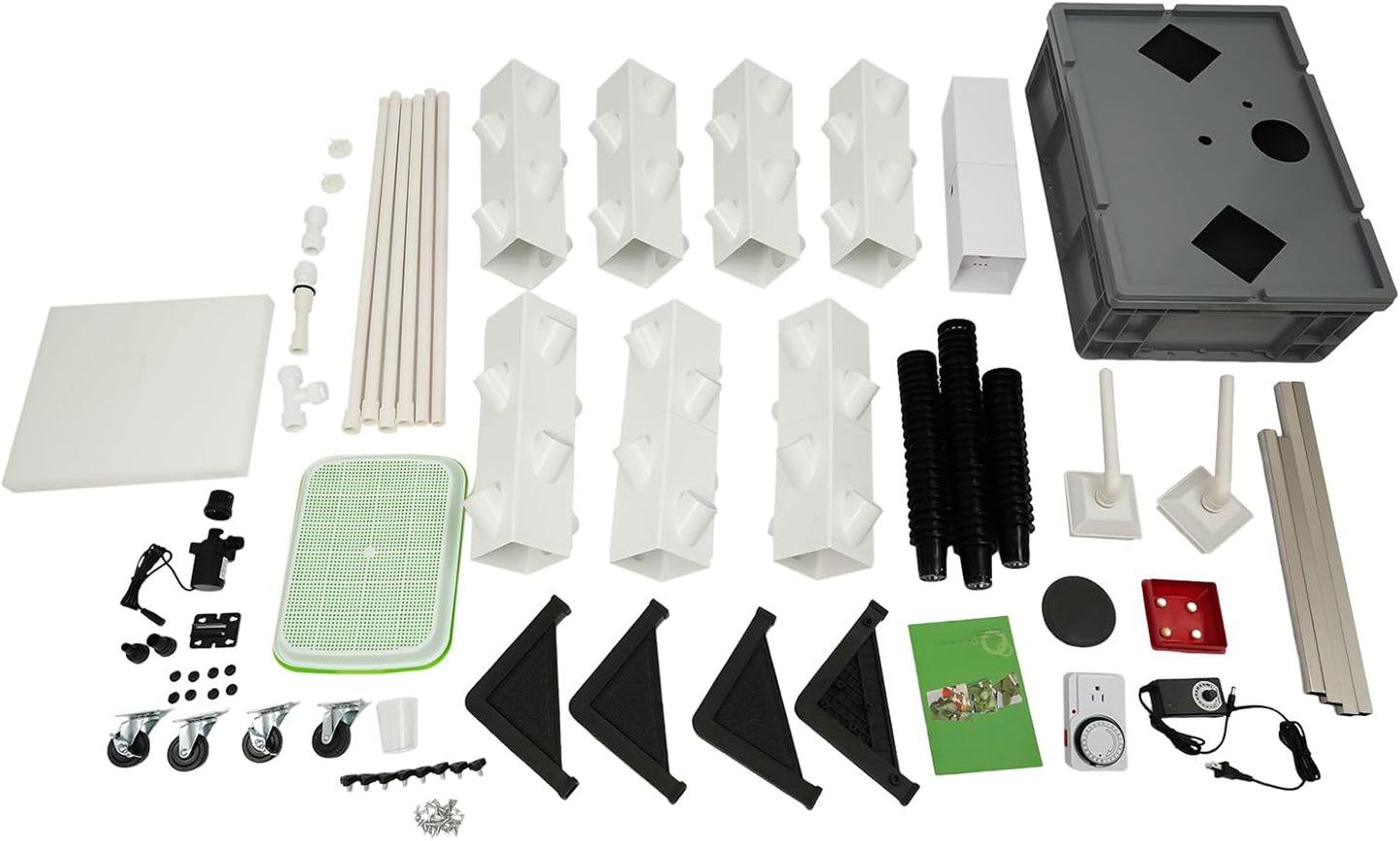 Hydroponic Growing System Indoor Outdoor, 56-Plant Vertical Garden Planter Germination Kit, Hydroponics Growing Tower, Smart Garden Vegetable Plant Kit with Pump & Wheels, Grey Base