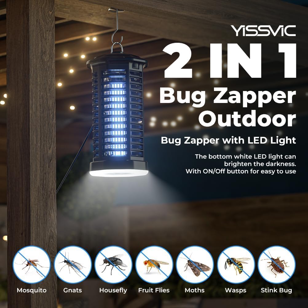 YISSVIC Bug Zapper Outdoor Indoor Waterproof Electric Mosquito Lamp Fly Zapper Killer Effective 4200V Plug in for Home Patio Office Courtyard (One-Light Control Bug Zapper)