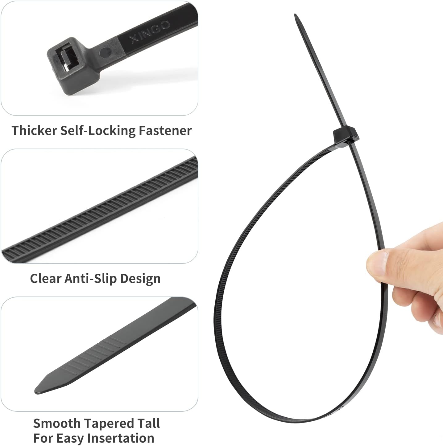 XINGO 22 inch Black Zip Ties Heavy Duty 100Pack, 200 LBS Ultra Strong Plastic Wire Ties, Large Cable Ties Extra Long Tie Wraps, Indoor and Outdoor UV Resistant