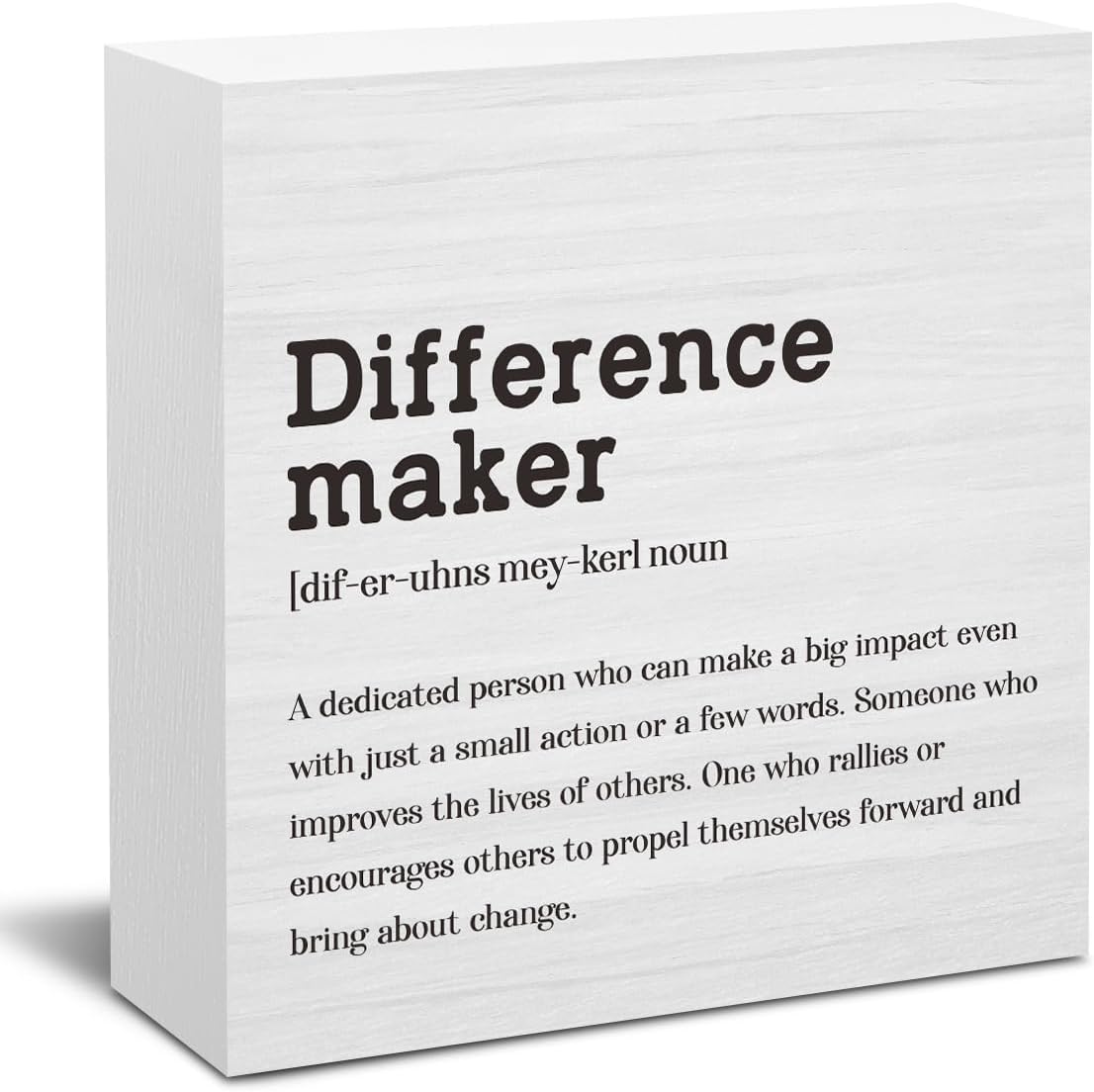 Difference Maker Definition Home Office Decor Wooden Box Sign, Motivational Farmhouse Decorative Positive Office Desk Accessories Wood Plaque Affirmations Wood Table Sign for TV Cabinet Shelf