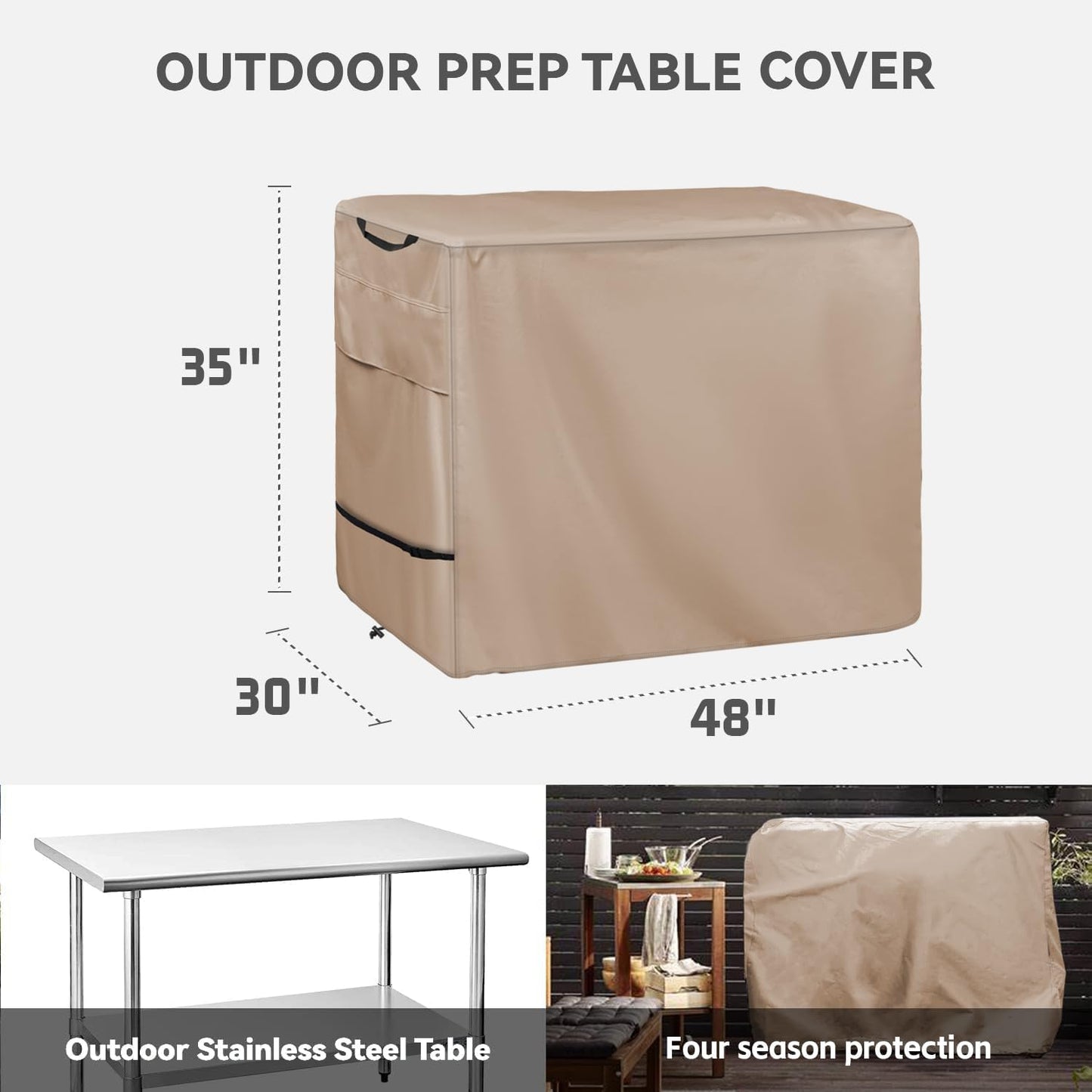 Outdoor Prep Table Cover - Heavy Duty Waterproof Cover for Outdoor Stainless Steel Table,Khaki