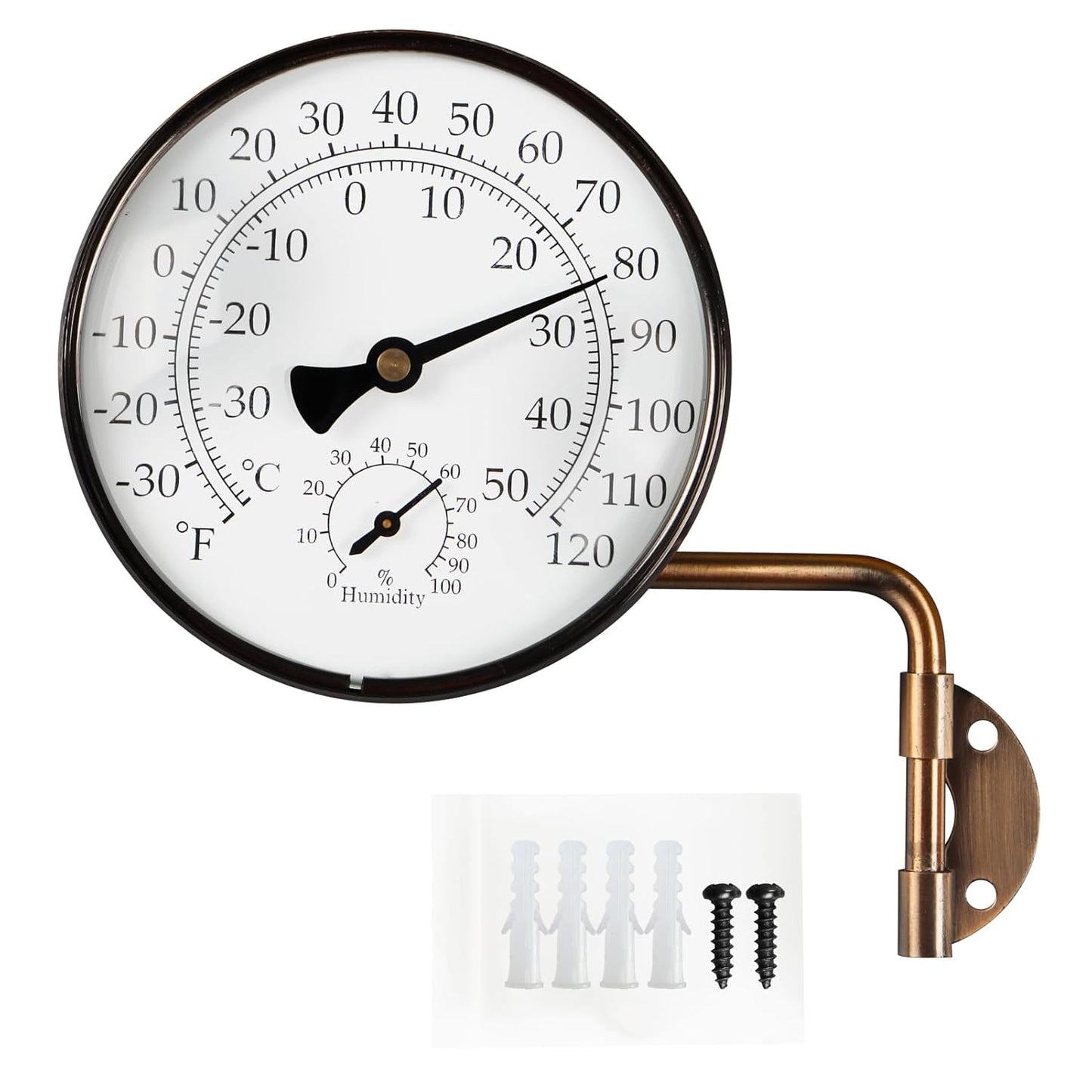4-Inch Brass Outdoor Thermometer - Analog Temperature Gauge for Patio, Greenhouse and Garage