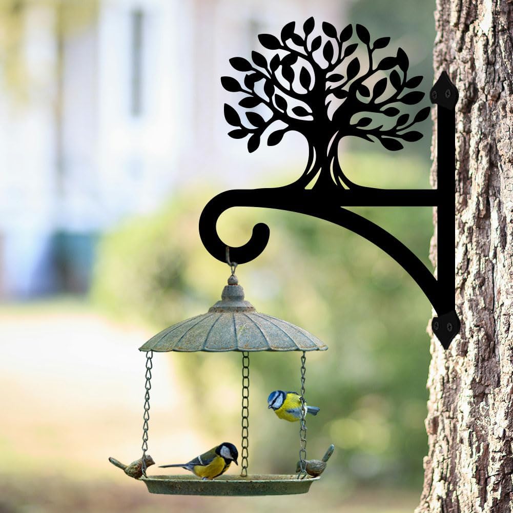 peacoblue Iron Plant Hangers Hooks for Outdoor Indoor Hanging Plants Flower Fern Pots Lantern Bird Feeder,12"x16" Weather Resistant Metal Wall Holder for Porch Garden Farmhouse(Tree of Life)