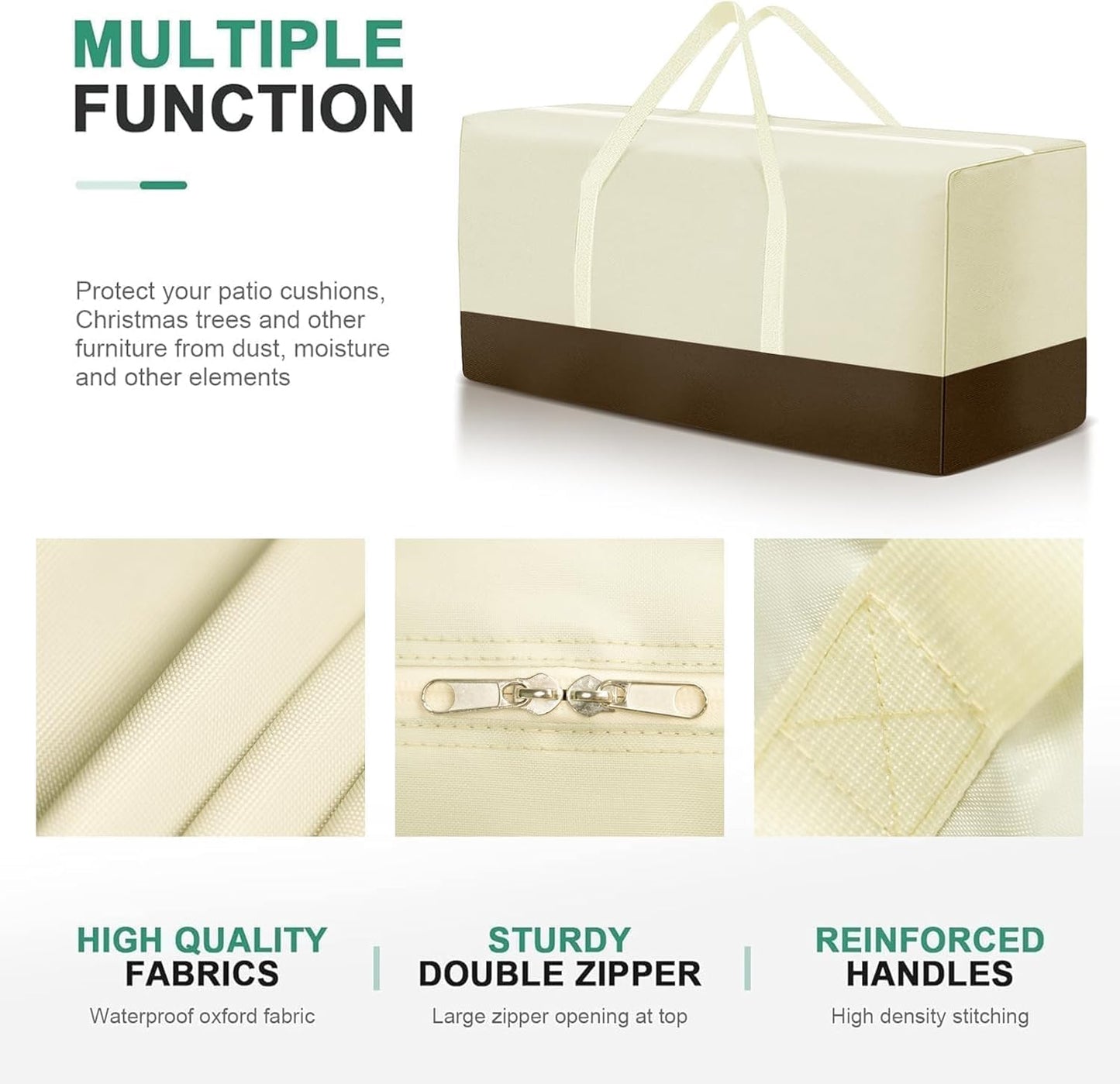 2 Pack Extra Large Patio Outdoor Waterproof Cushion Storage Bag, Outdoor Cushion Furniture Storage Bag with Handles and Zippered 68 x 30 x 20 Inch, Beige