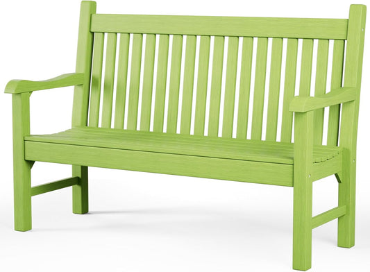 Outdoor Bench, 2-Person HDPS Garden Bench with 660 lbs Weight Capacity Outdoor Benches Weatherproof, All-Weather Fade/Rot Resistant Patio Bench for Park, Front Porch, Backyard Green