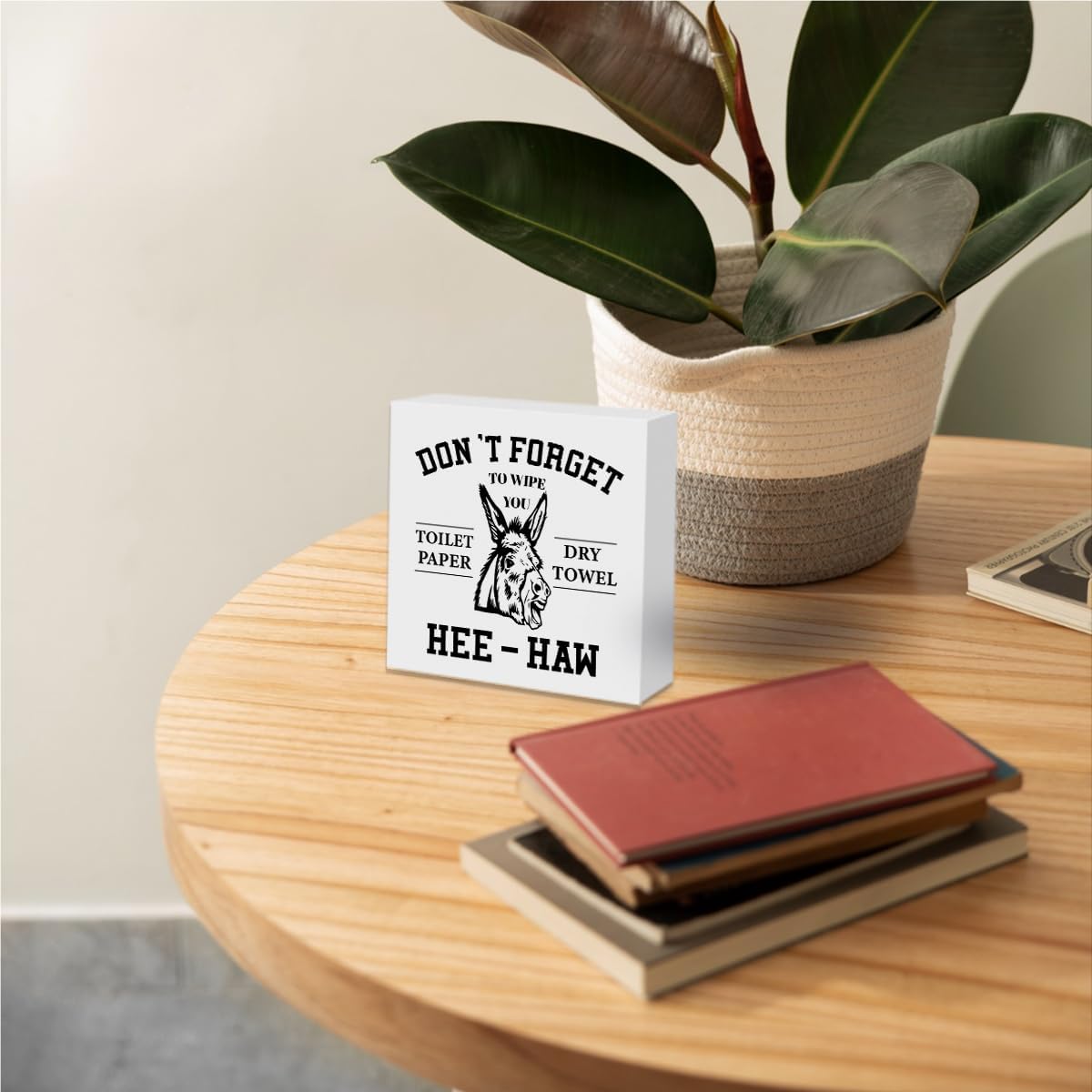 Funny Bathroom Signs Wooden Box Sign, Donkey Humorous wooden Signs, Don't Forget to Wipe Your Toilet Paper, Funny Bathroom Decor for Home Desk Shelf Tabletop Toilet