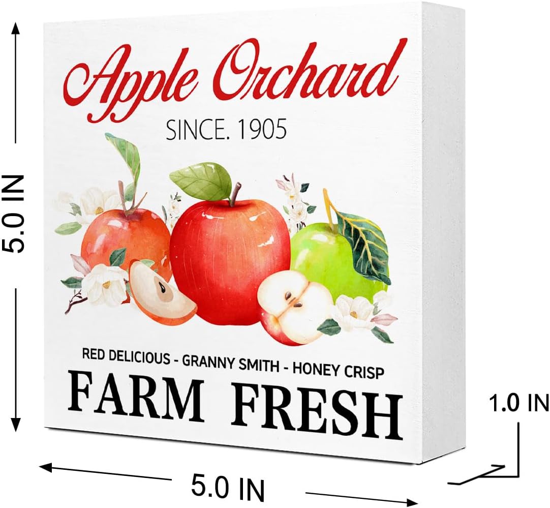 Fall Table Decor,Apple Orchard Autumn Harvest Seasonal Thanksgiving Wood Block Sign Desk Decor,Rustic Fall Wooden Box Sign Decor for Farmhouse Home Kitchen Shelf Table Decoration Q693