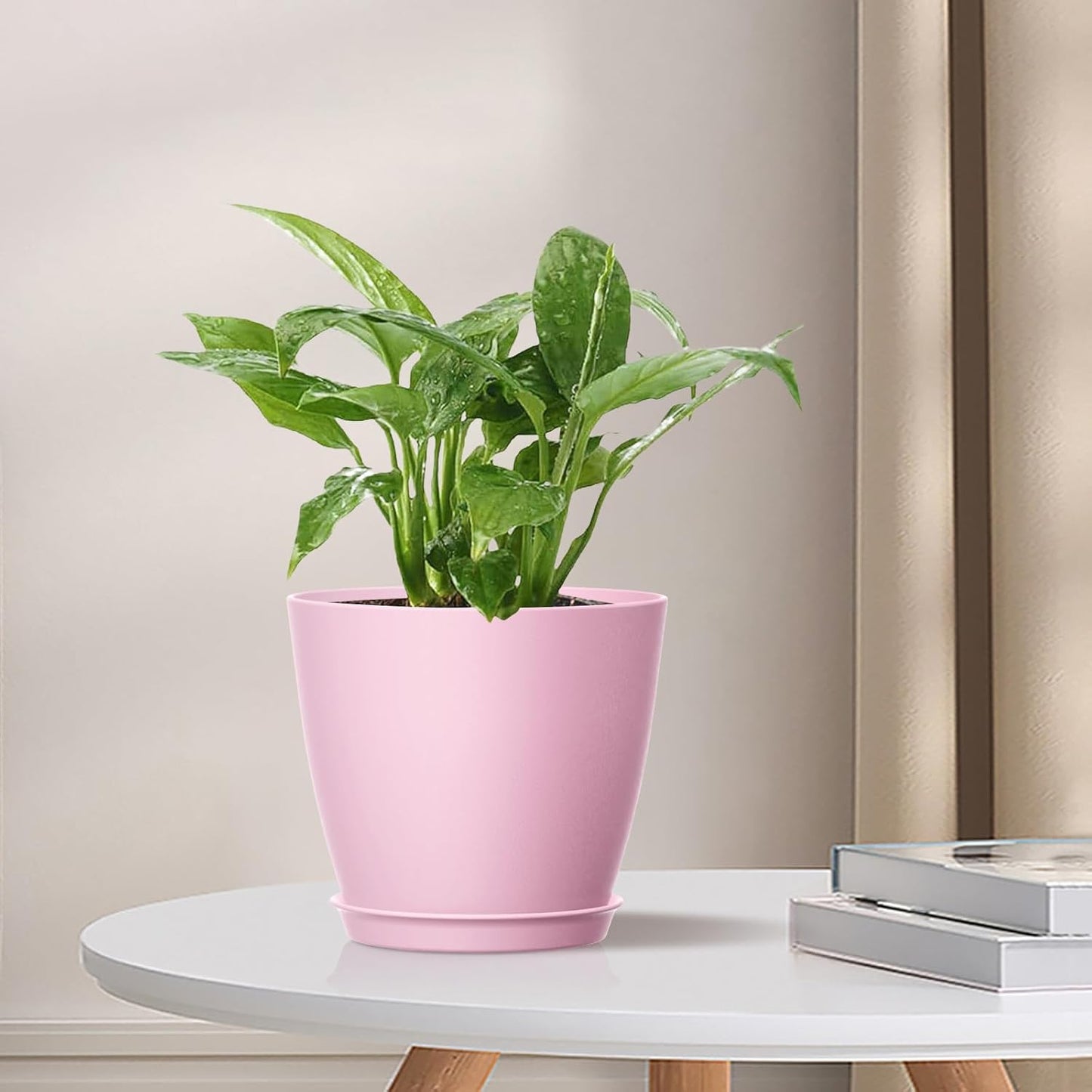 8 Pack 4 Inch Plant Pots with Drainage Holes and Saucers, Pots for Plant Indoor, Plastic Planters for Succulents and Small Plants, Colorful