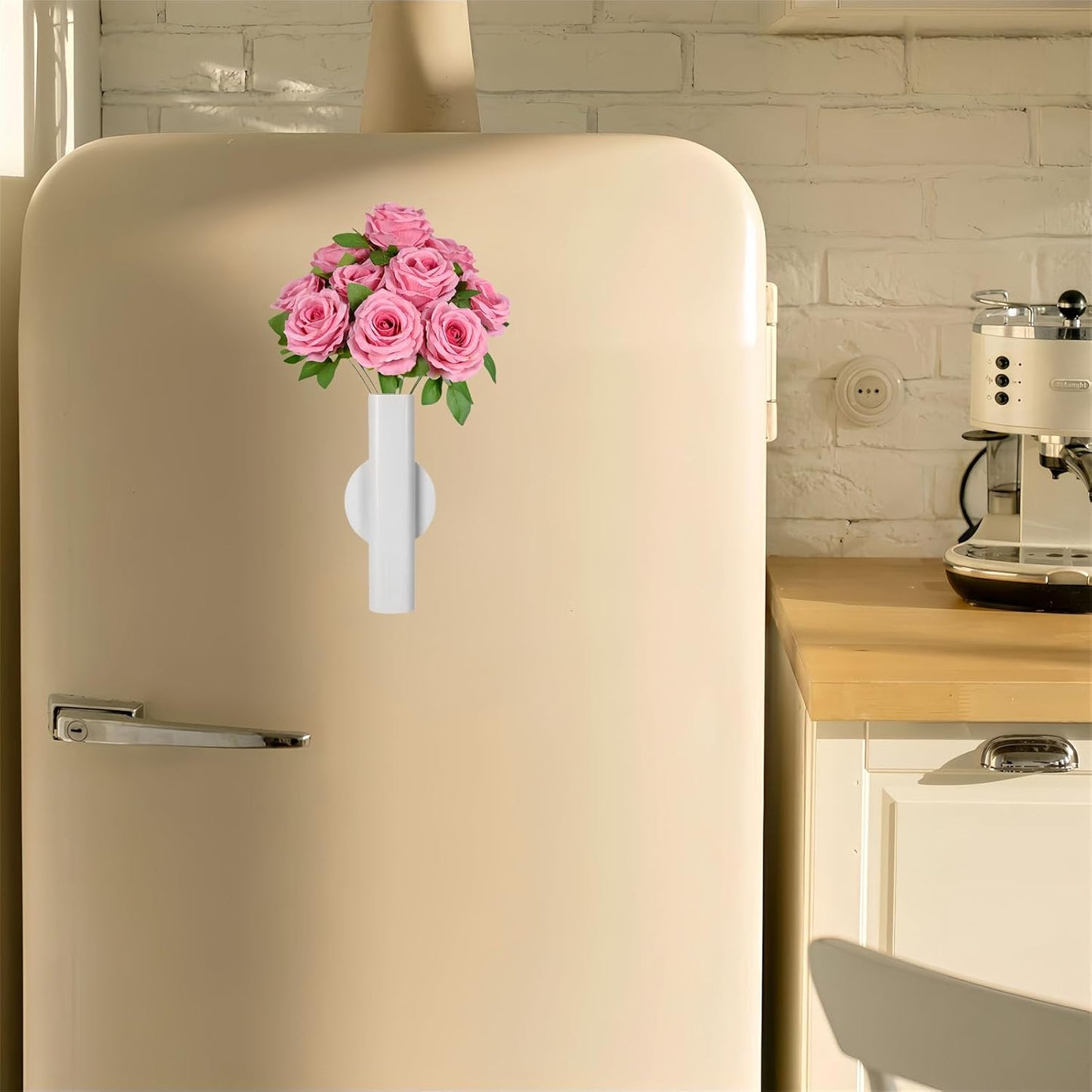 Self Adhesive Wall Vase Metal Tube Decoration Holder Used to Display Dried Flower, Faux Flowers, Fake Flowers, Also Suitable for Cemetery Memorial Decoration (2 Pcs White)